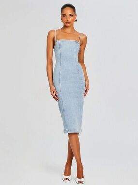 Retrofete Light Blue Denim Midi Dress